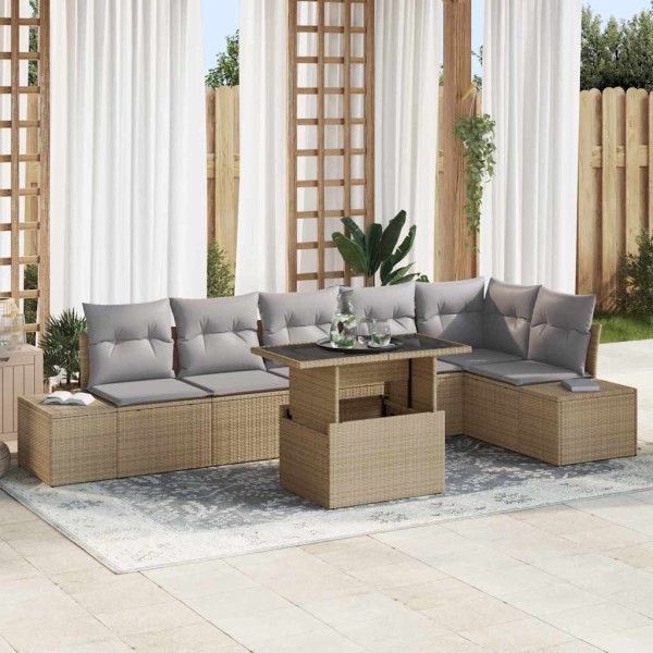 Garden Sofa Set 7 pcs Beige and light gray polyrattan