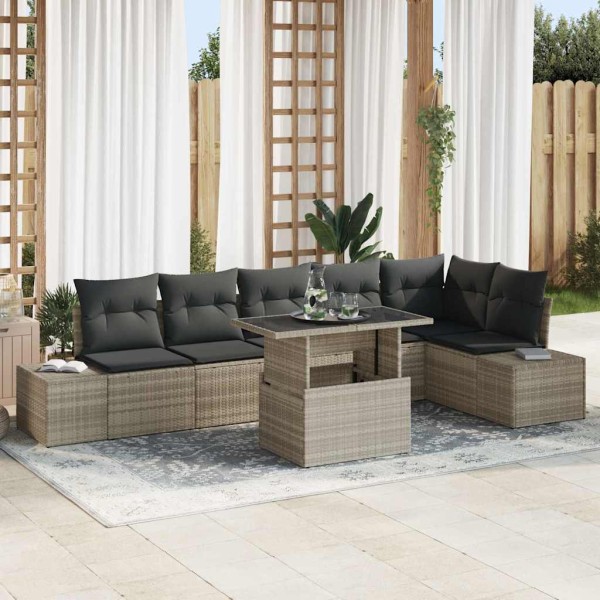 Garden sofa set with pillow 7 pcs Light gray polyrattan