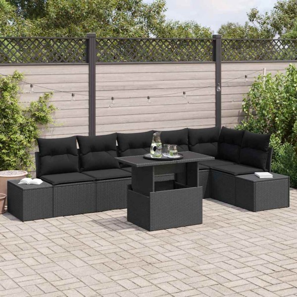 Garden sofa set with cushion and storage 7 pcs Black