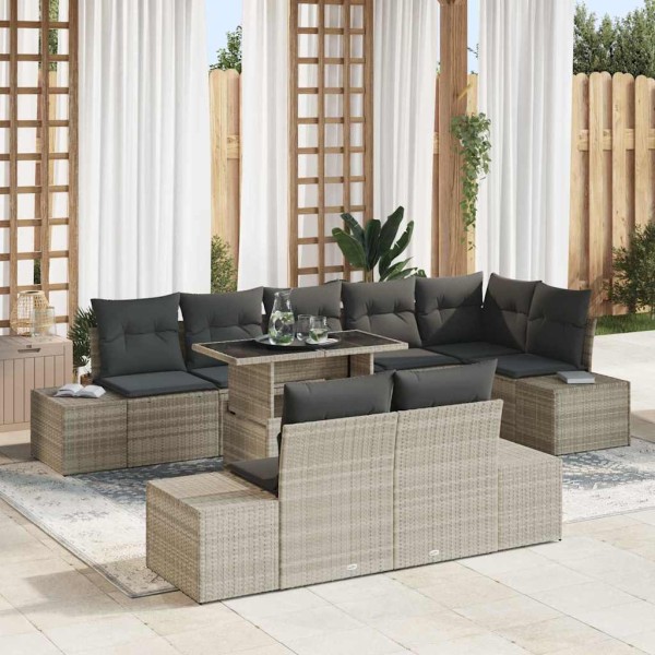 Garden sofa set with pillow 9 pcs Light gray polyrattan