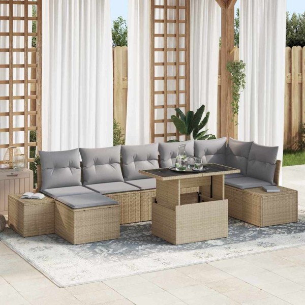 Garden Sofa Set 8 pcs beige and light gray