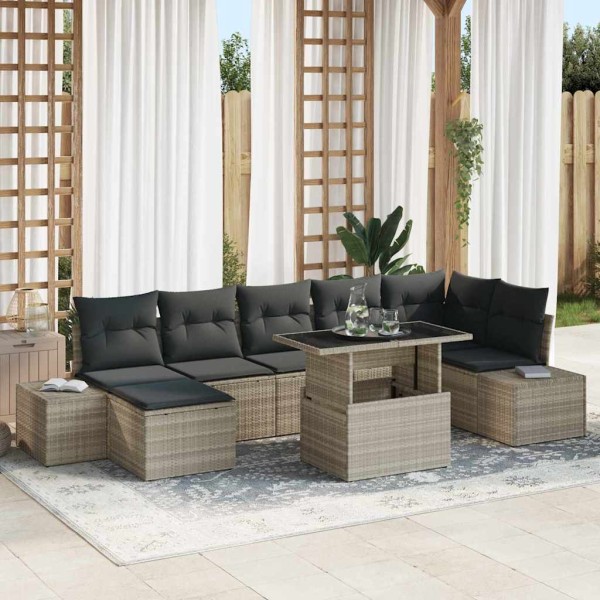 Garden sofa set with pillow 8 pcs Light grey
