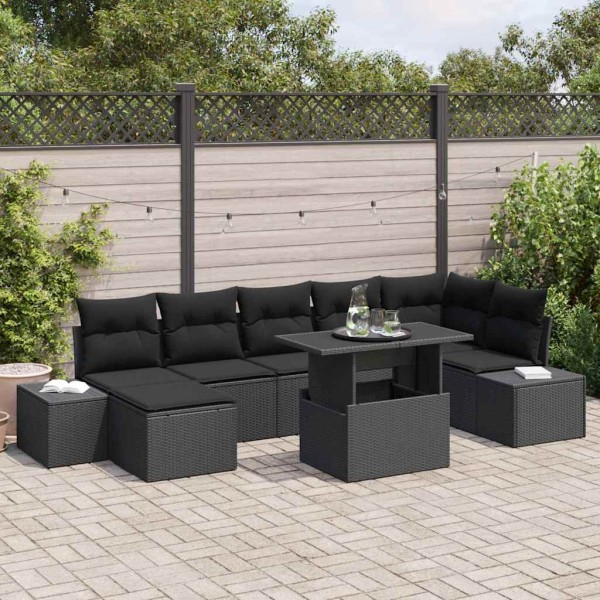 Garden sofa set with pillow 8 pcs Black