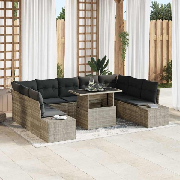 Garden sofa set with cushion and storage 10 pcs Light grey