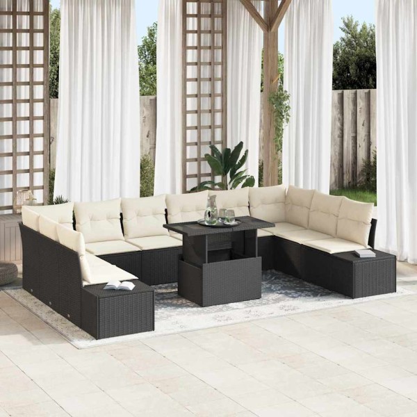 Garden sofa set with pillow 11 pcs Black and cream