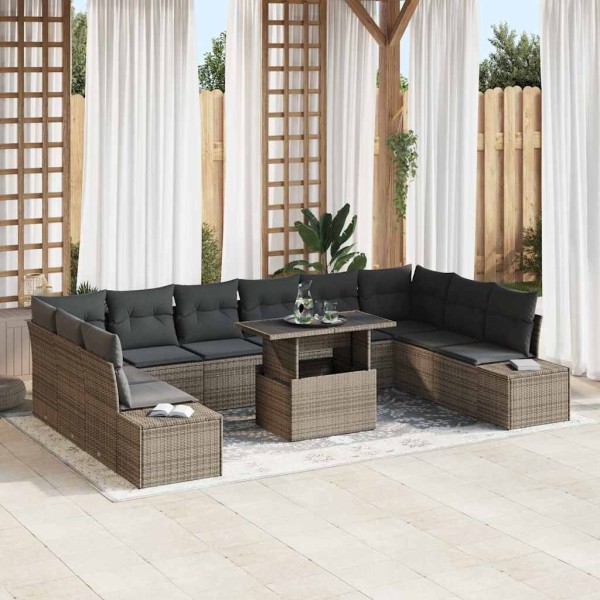 Garden sofa set with cushion and storage 11 pcs Gray