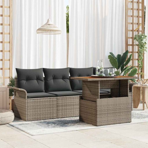 Garden sofa set with pillow 5 pcs Gray polyrattan