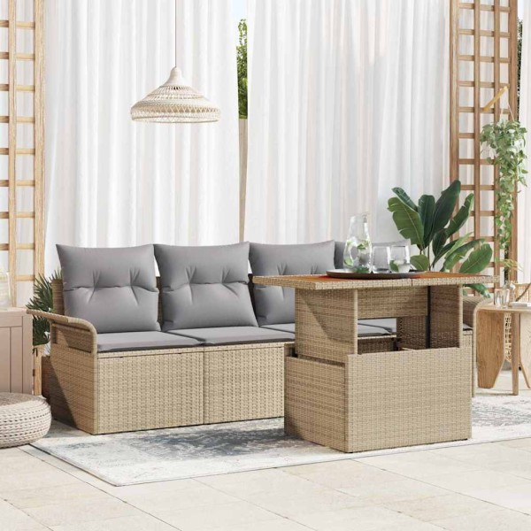 Garden Sofa Set 5 pcs Beige and light gray polyrattan