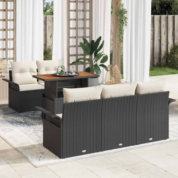 Garden Sofa Set 6 pcs Black and cream polyrattan