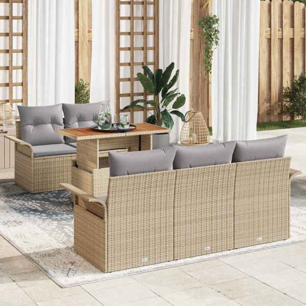 Garden Sofa Set 6 pcs Beige and light gray polyrattan