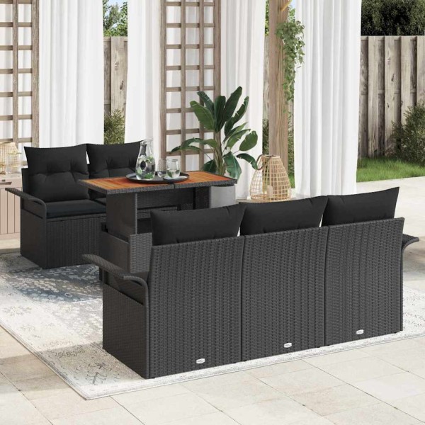 Garden sofa set with pillow 6 pcs Black polyrattan