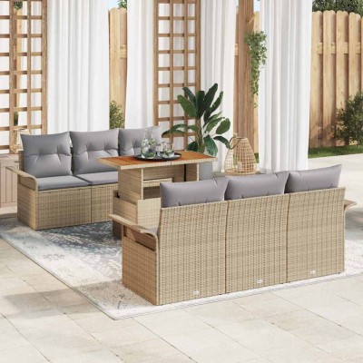 Garden Sofa Set 7 pcs beige...