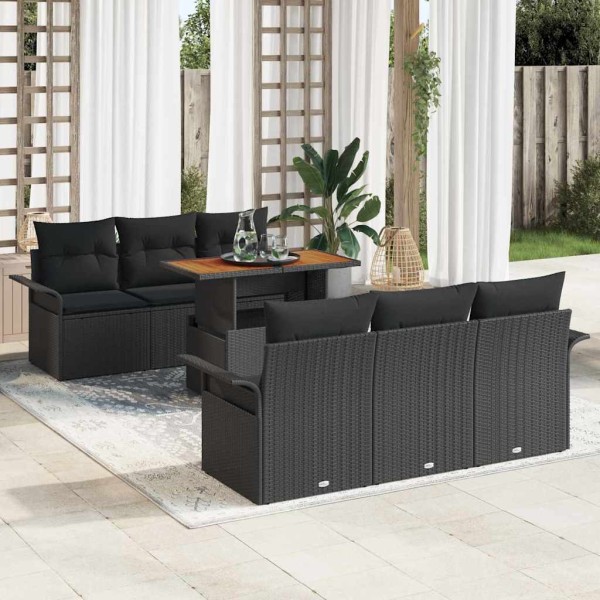 Garden sofa set with pillow 7 pcs Black