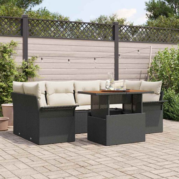 Garden sofa set with pillow 7 pcs Black and cream