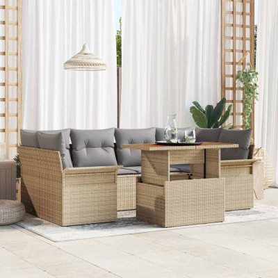 Garden Sofa Set 7 pcs beige...