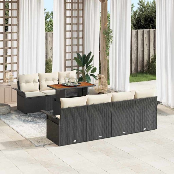 Garden sofa set with pillow 8 pcs Black and cream