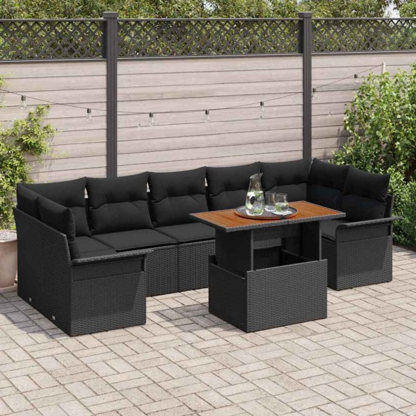 Garden sofa set with pillow 8 pcs Black