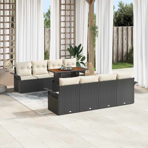 Garden Sofa Set 7 pcs Black and cream polyrattan