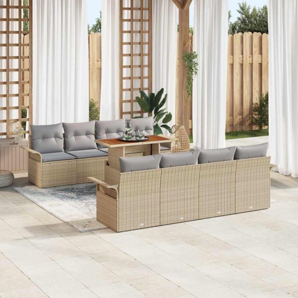 Garden Sofa Set 7 pcs Beige and light gray polyrattan