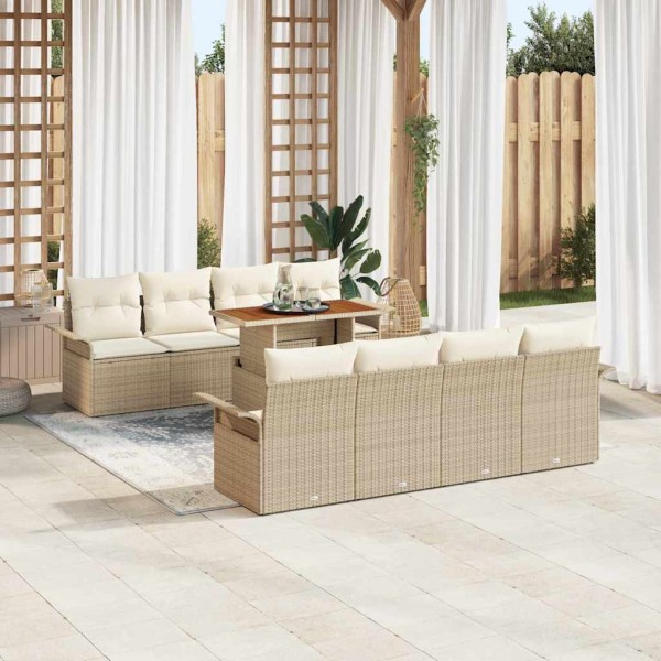 Garden Sofa Set 7 pcs Beige and cream polyrattan