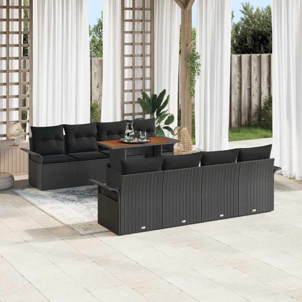Garden sofa set with pillow 7 pcs Black polyrattan