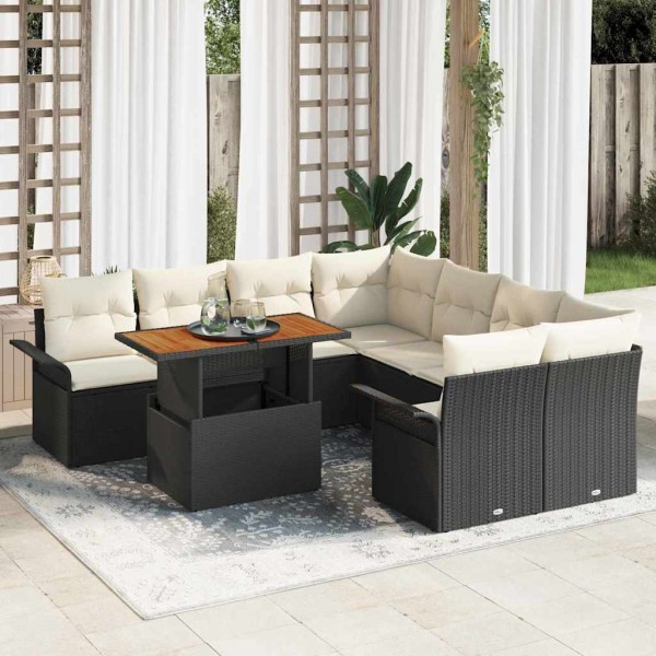 Garden Sofa Set with Cushion Black and Cream