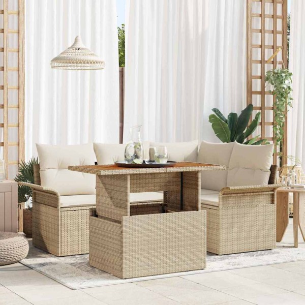 Garden sofa set with cushion 5 pcs beige and cream color