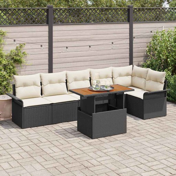Garden Sofa Set 7 pcs Black and cream polyrattan
