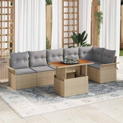 Garden Sofa Set 7 pcs Beige...