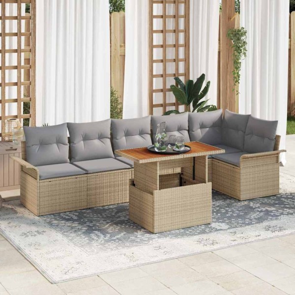 Garden Sofa Set 7 pcs Beige and light gray polyrattan