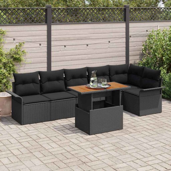 Garden sofa set with pillow 7 pcs Black polyrattan