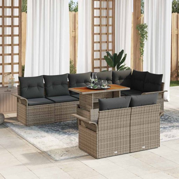 Garden sofa set with pillow 9 pcs Gray polyrattan