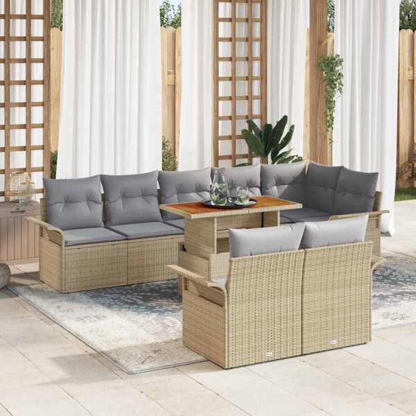 Garden Sofa Set 9 pcs Beige and light gray polyrattan