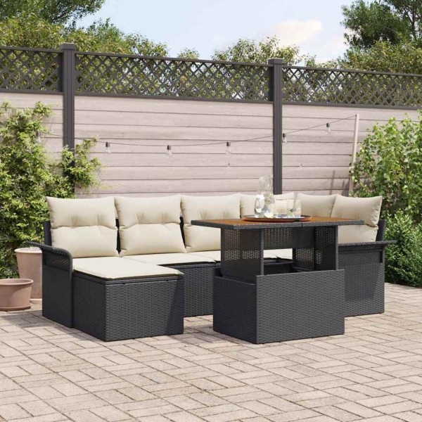 Garden Sofa Set 7 pcs Black and cream polyrattan