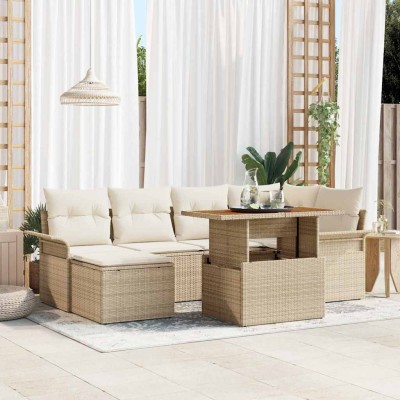 Garden Sofa Set 7 pcs Beige...