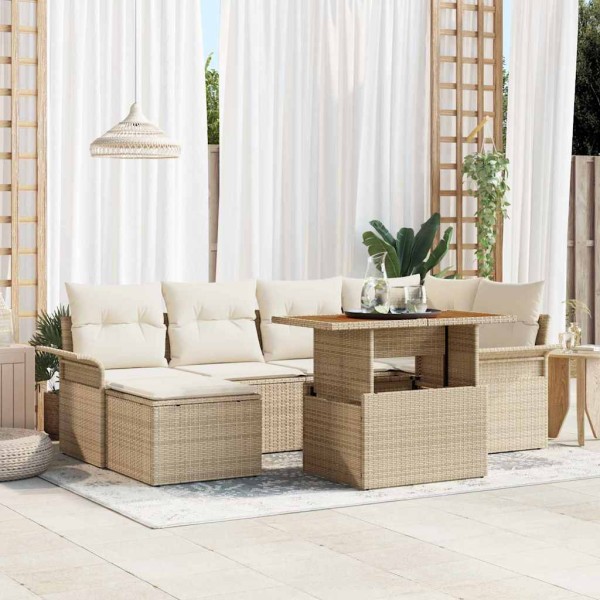 Garden Sofa Set 7 pcs Beige and cream polyrattan