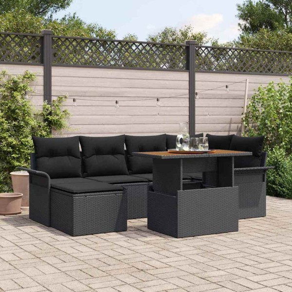 Garden sofa set with pillow 7 pcs Black polyrattan