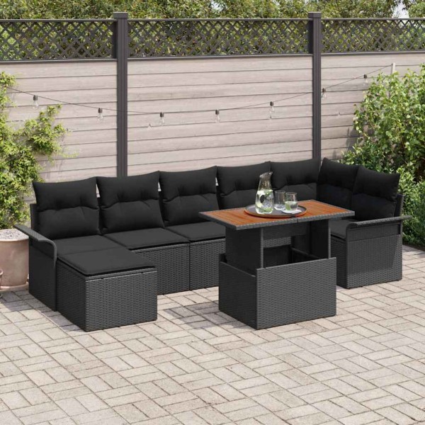 Sodo Sofų Rinkinys su pagalve 8 pcs Juoda poliratanas