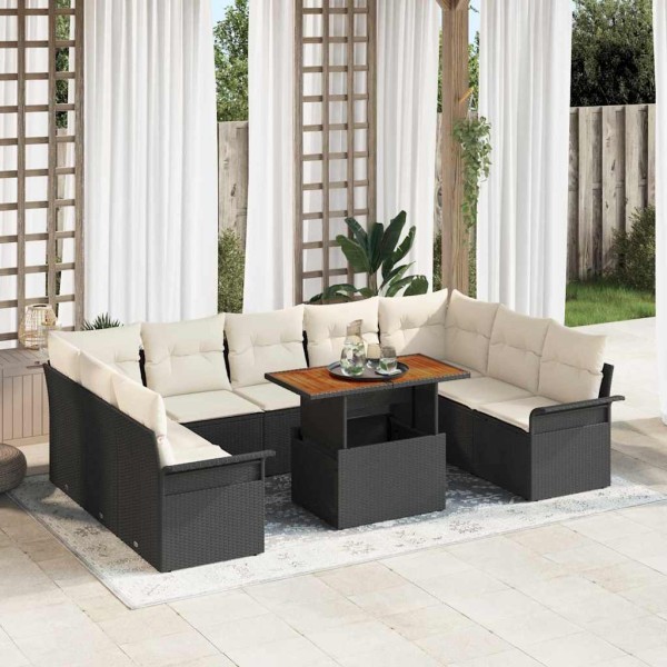 Garden sofa set with pillow 10 pcs Black and cream