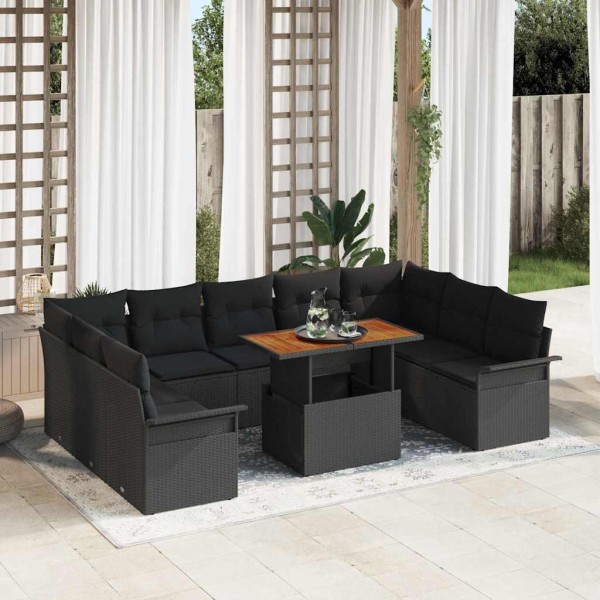 Garden sofa set with pillow 10 pcs Black