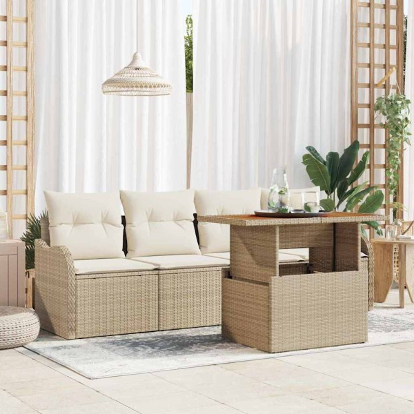 Garden Sofa Set 5 pcs Beige and cream polyrattan