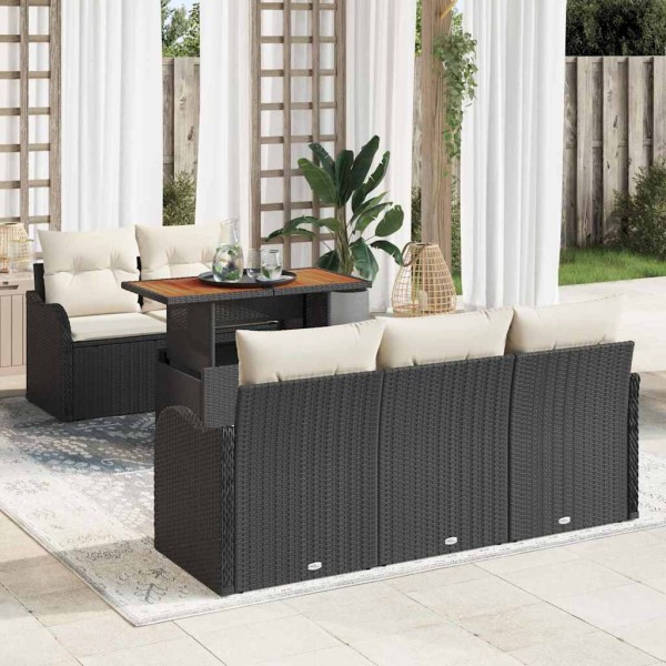 Garden Sofa Set 6 pcs Black and cream polyrattan