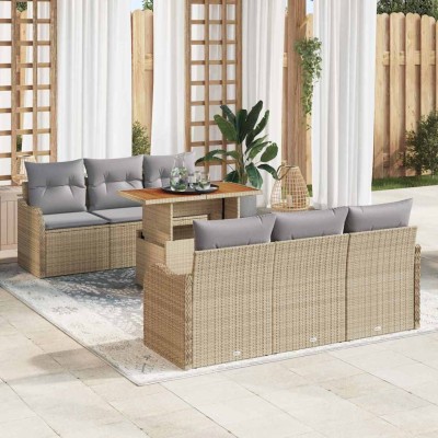 Garden Sofa Set 7 pcs Beige...