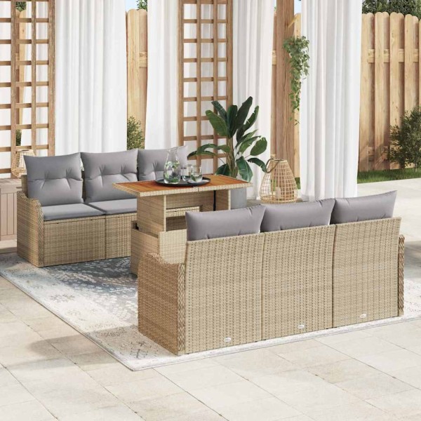 Garden Sofa Set 7 pcs Beige and light gray polyrattan