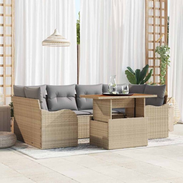 Garden Sofa Set 7 pcs beige and light gray