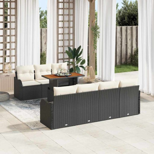 Garden sofa set with pillow 8 pcs Black and cream