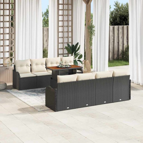 Garden sofa set with pillow 7 pcs Black and cream