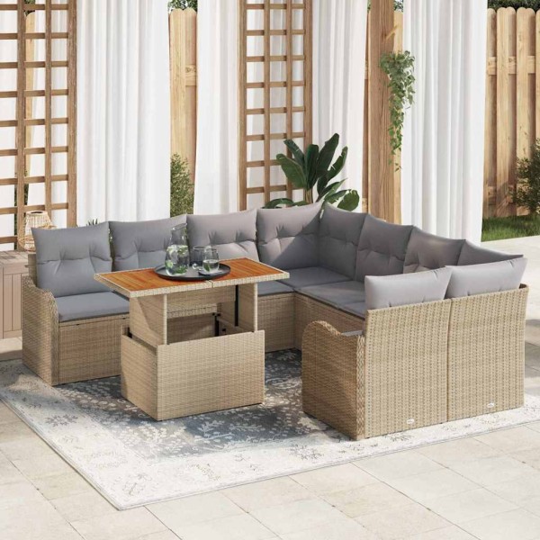 Garden Sofa Set 7 pcs beige and light gray
