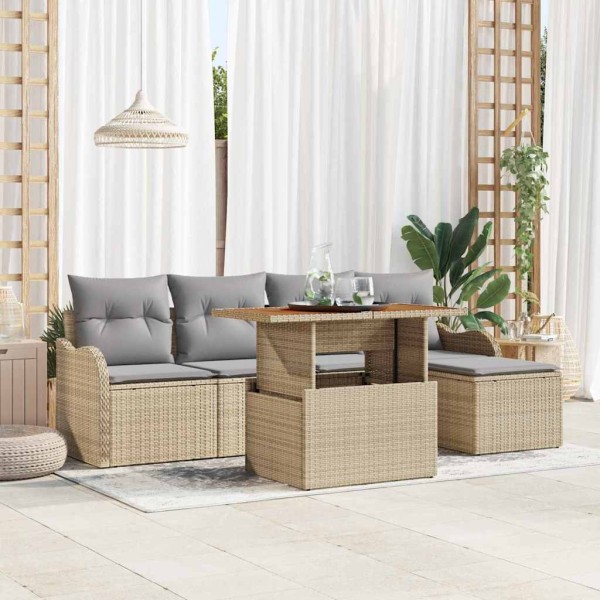 Garden Sofa Set 6 pcs Beige and light gray polyrattan