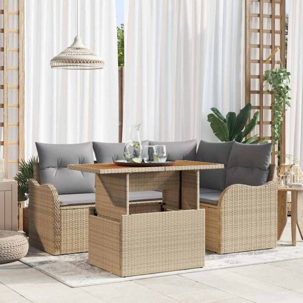 Garden Sofa Set 5 pcs Beige and light gray polyrattan